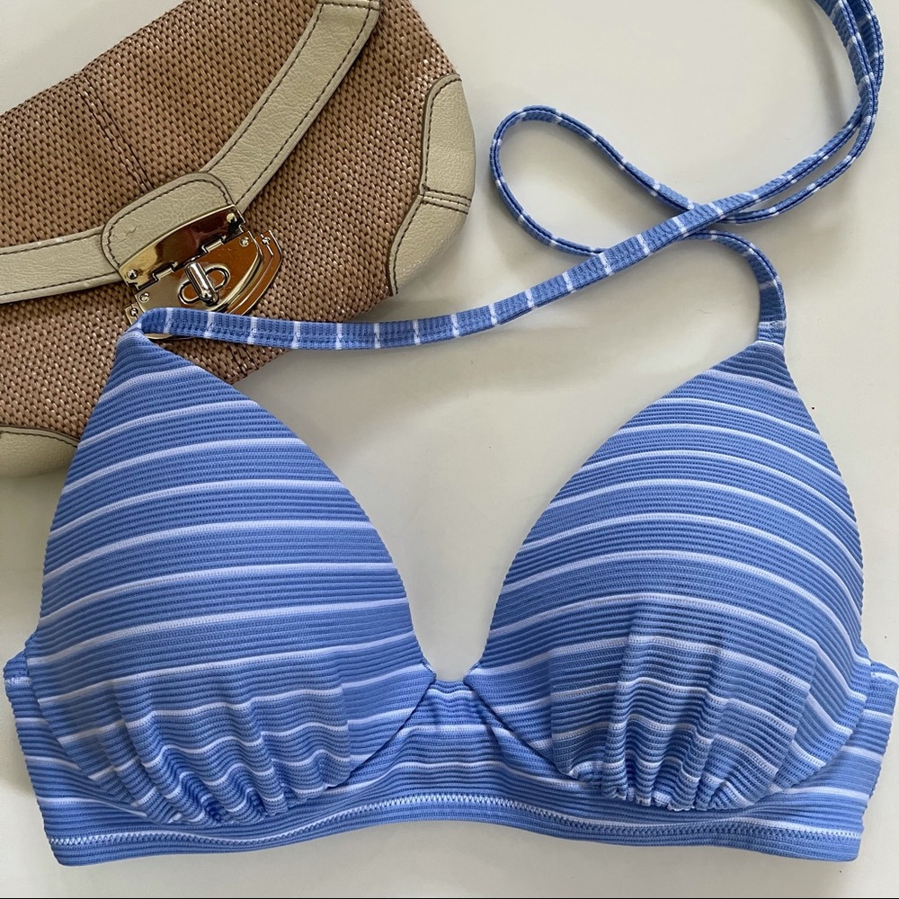 Shade & Shore Blue Striped Bikini Top